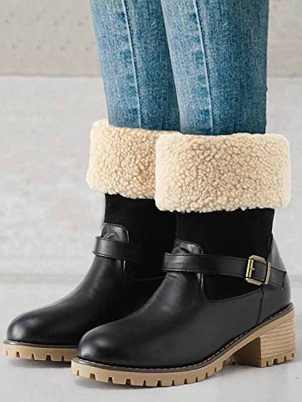 Furry Chunky Heel Ankle Boots