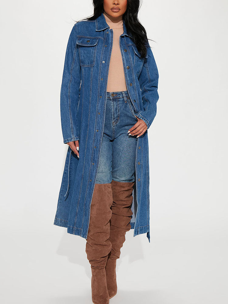 Denim Coat With Belt