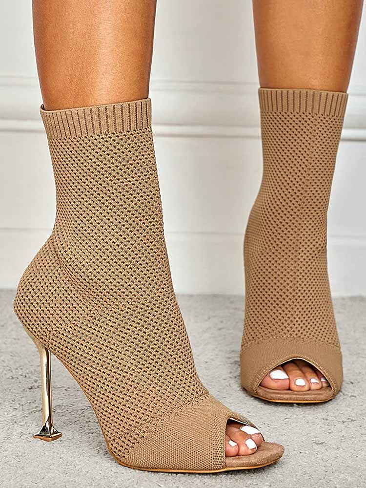 Peep Toe Stiletto Heeled Sock Boots