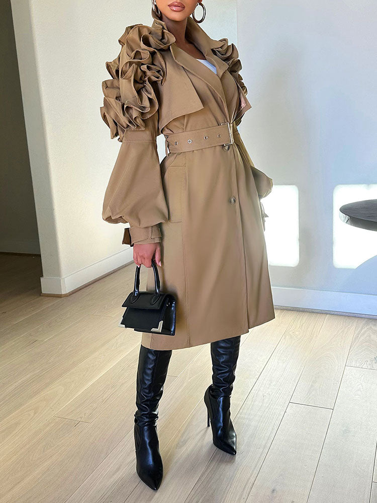 Ruffle Belt Trench Coat