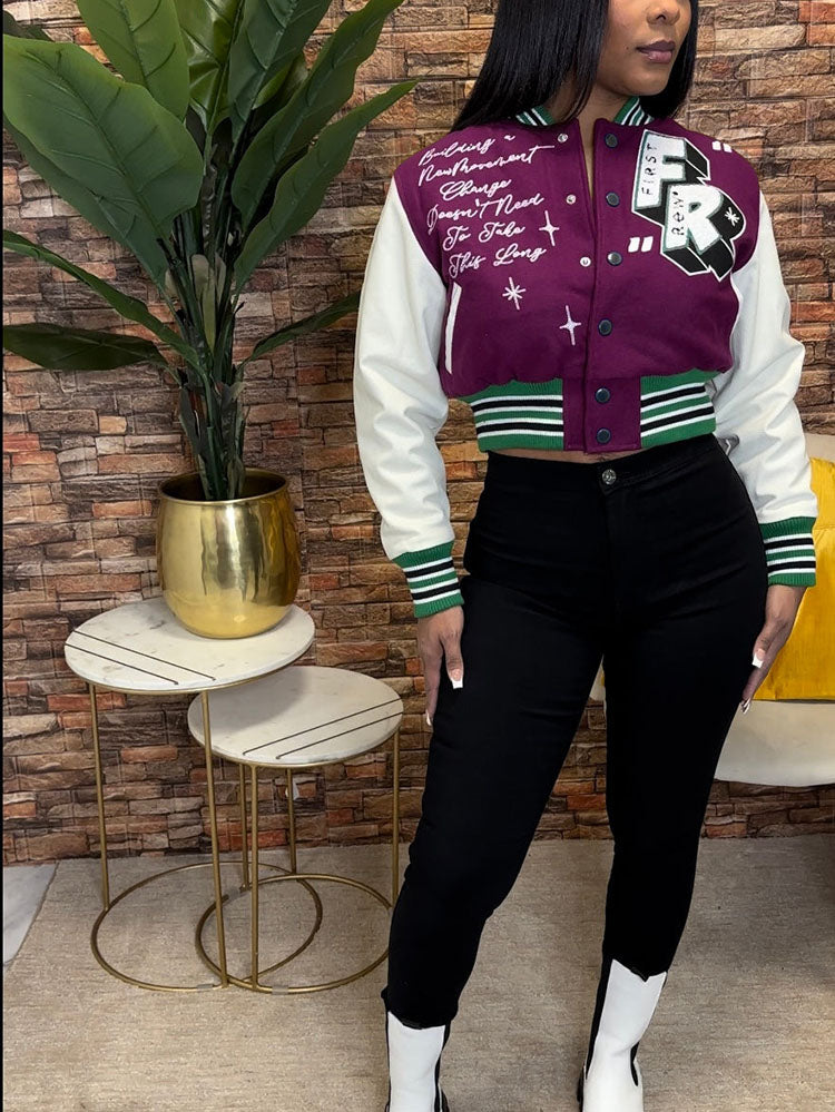 Easy Living Cropped Varsity Jacket