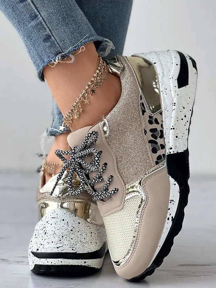 Glitter Leopard Print Casual Sneakers