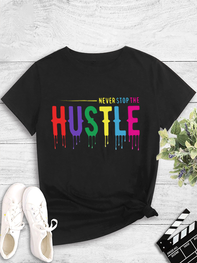 HUSTLE Letter Casual Tee