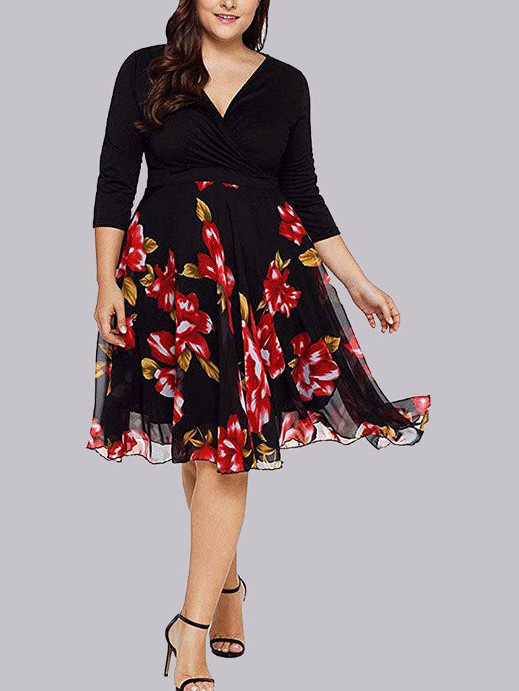 Rose Floral Print Surplice Dress – ECHOINE