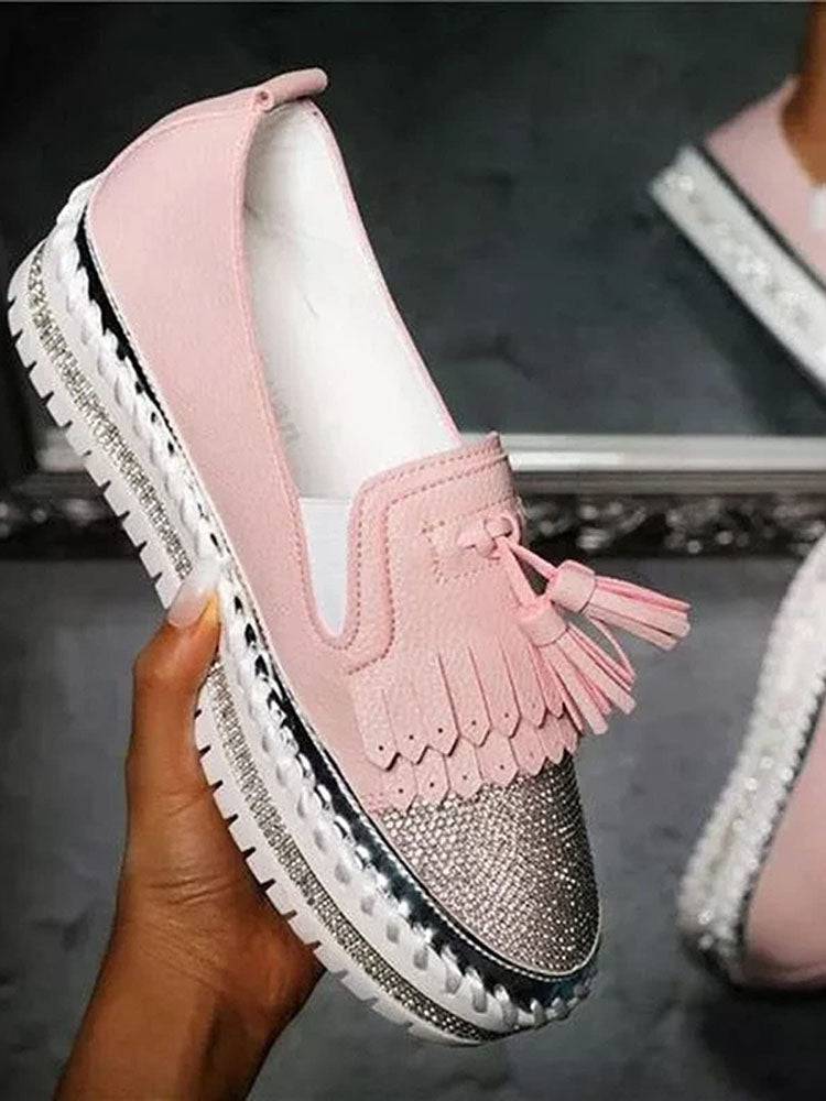 Rhinestones Tassel Slip On Loafers