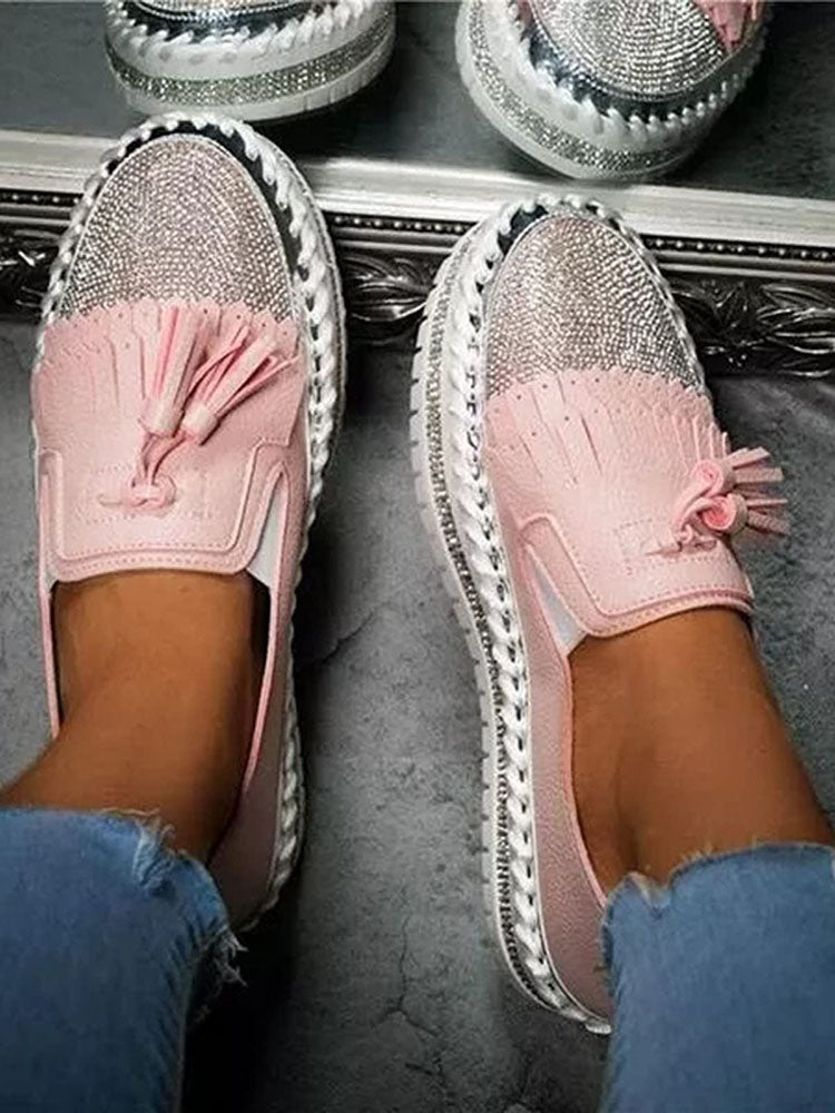 Rhinestones Tassel Slip On Loafers