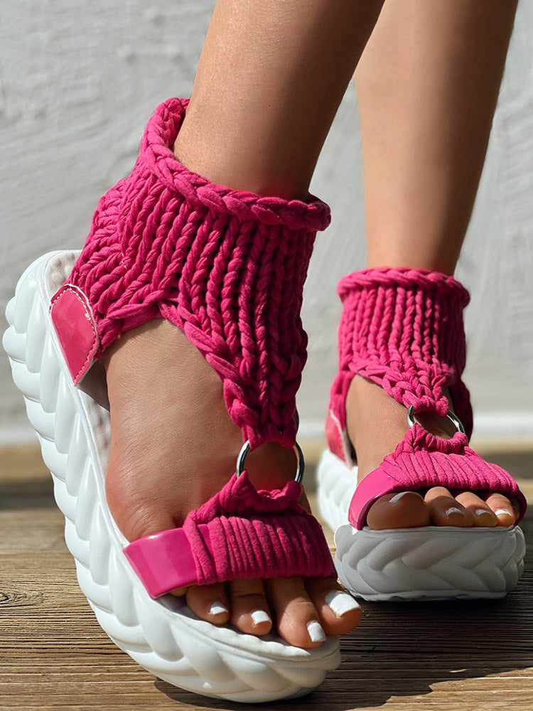 Braided Knit O-Ring Platform Sandals