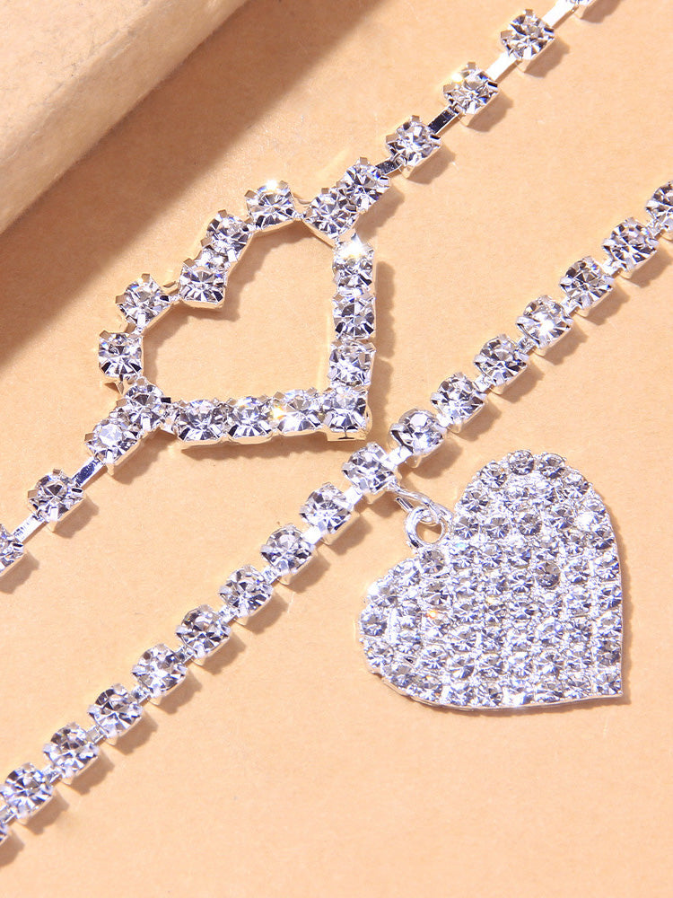 2PCS Rhinestone Heart Anklet