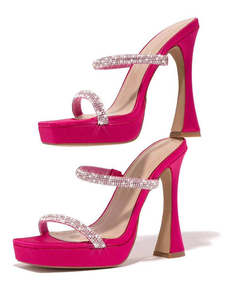 Rhinestone Square Toe Heel Sandals