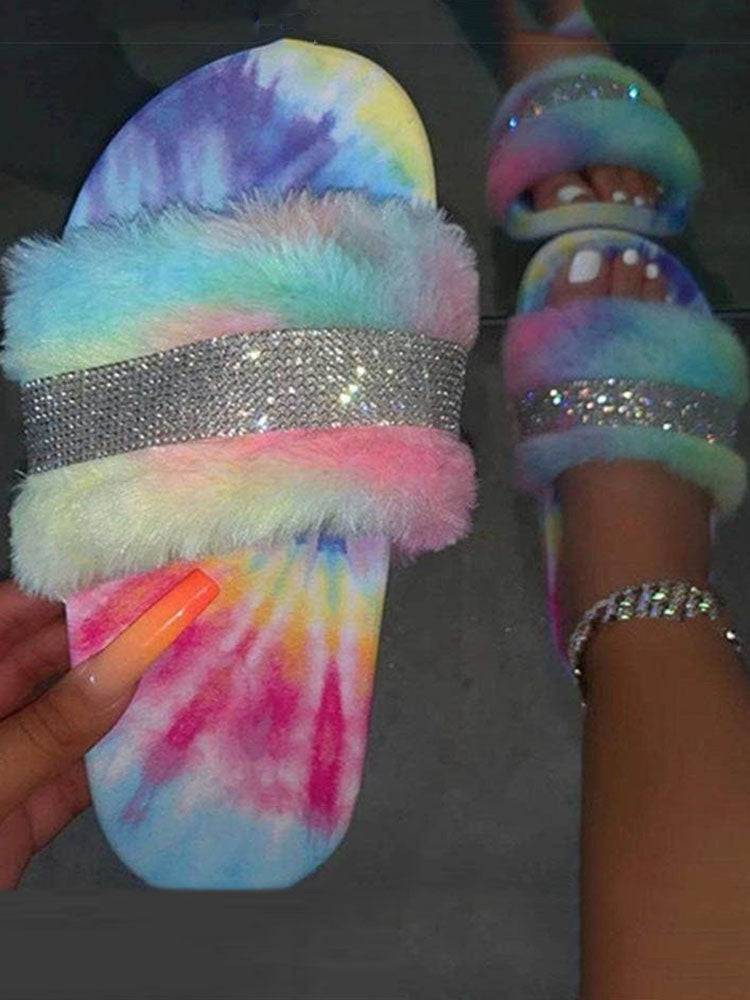 Rhinestones Crystal Home Fluffy Slippers