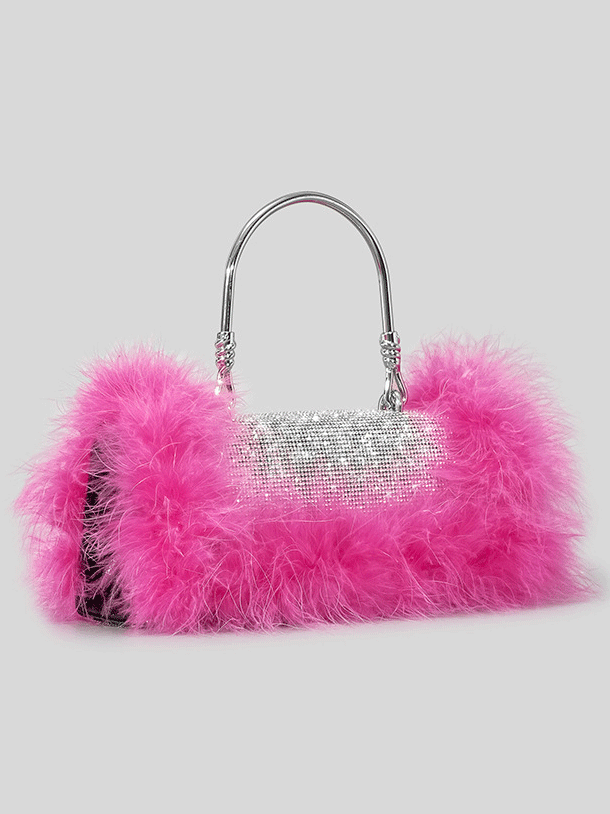 Furry Rhinestone Evening Clutch Bag