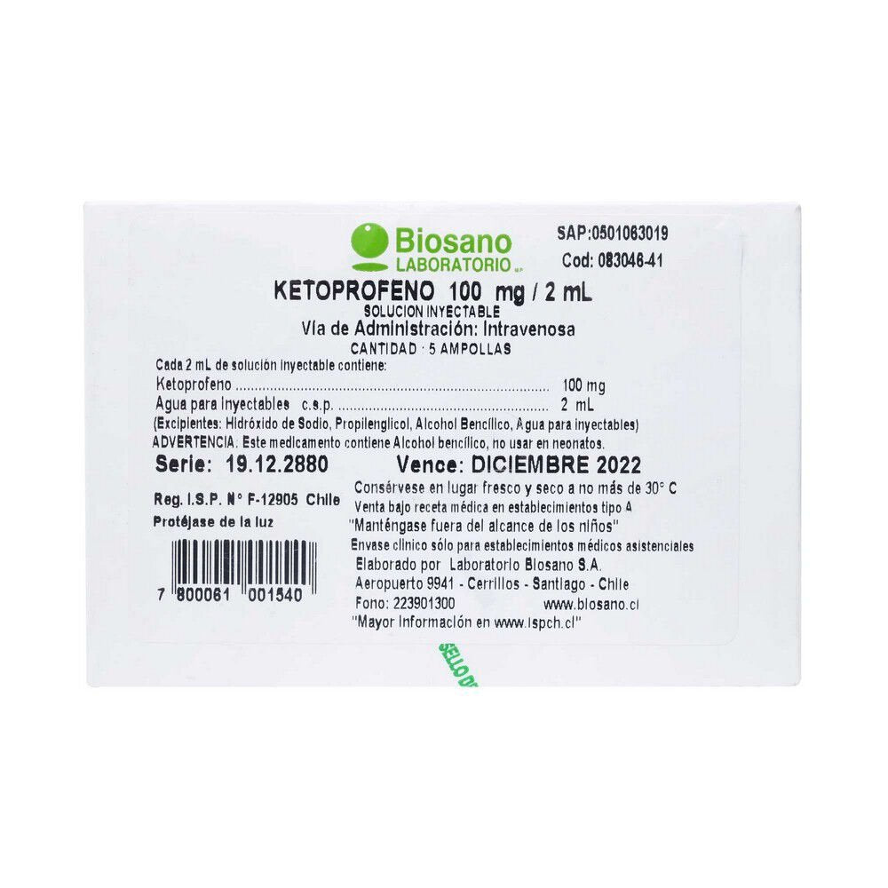 Ketoprofeno 100Mg/2Ml Iv X 5 Amp. – openfarma