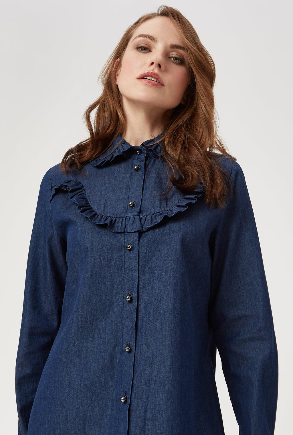 Poplin Ruffle Collar Shirt