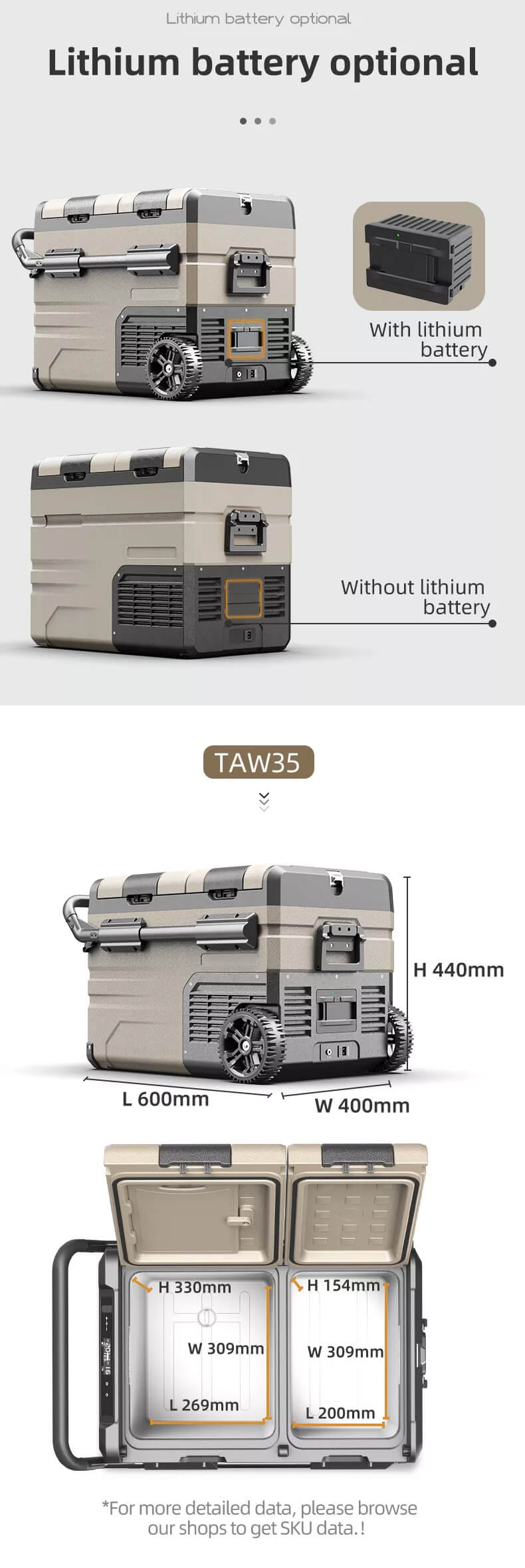 Alpicool TAW35 Portable Dual-Zone Camping Car Fridge Details 7