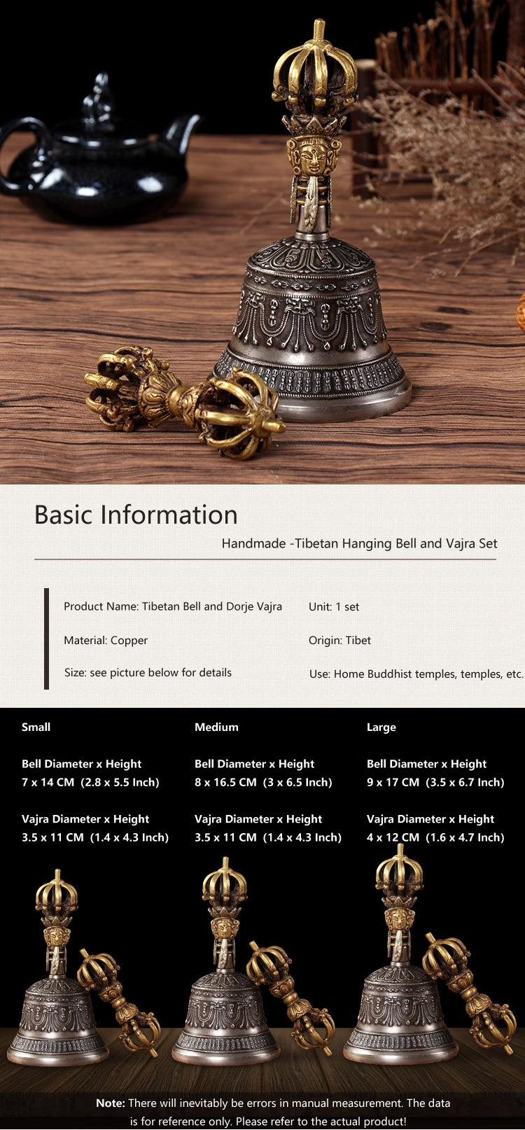 Tibetan Hand Bell and Dorje Vajra Set for Sale, Handmade, Copper, Nine-strand Carving
 Detail 1