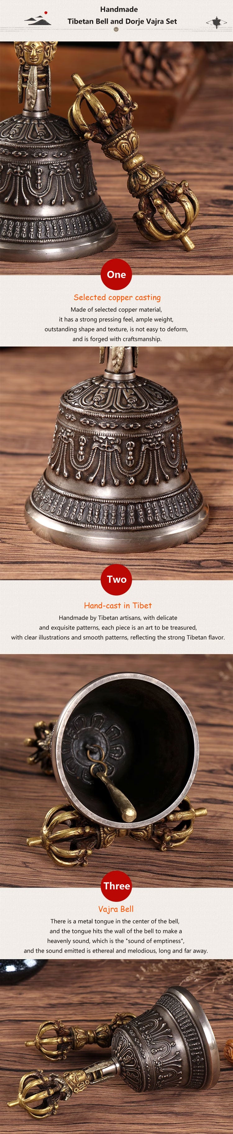 Tibetan Hand Bell and Dorje Vajra Set for Sale, Handmade in Bronze with Nine Strands of Carvings detail 2