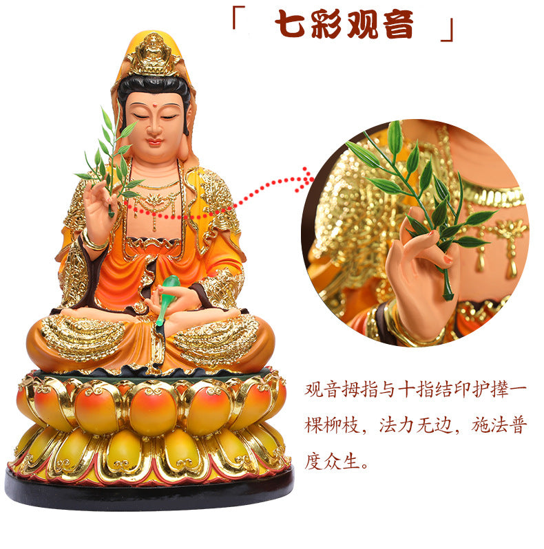 Bodhisattva Guan Yin Buddha Statue Colorful Resin Material