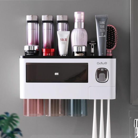 automatic toothpaste dispenser with toothbrush holder