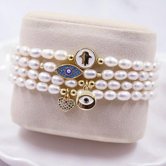 natural pearl turkish evil eye bracelet 