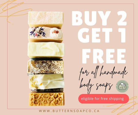 All handmade body soaps buy 2 get 1 free