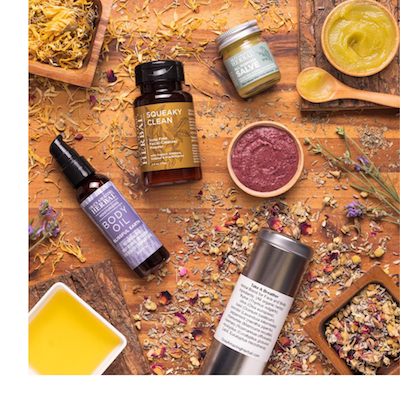 maskne skincare set Ora's Amazing Herbal lifestyle shot with textures