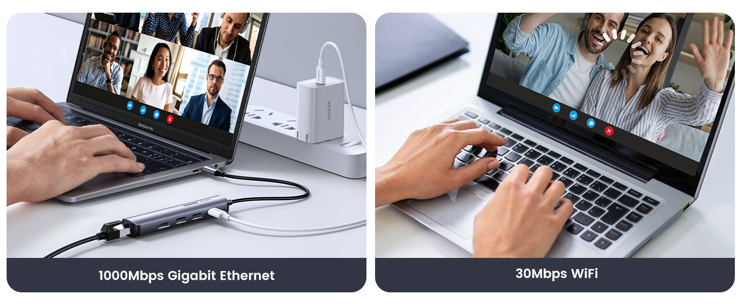 Hub USB C UGREEN 60 Hz, adaptateur Gigabit USB C vers Ethernet 5-en-1 avec HDMI 4K