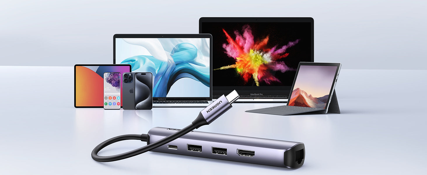 Hub USB C UGREEN 60 Hz, adaptateur Gigabit USB C vers Ethernet 5-en-1 avec HDMI 4K