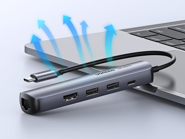 Hub USB C UGREEN 60 Hz, adaptateur Gigabit USB C vers Ethernet 5-en-1 avec HDMI 4K