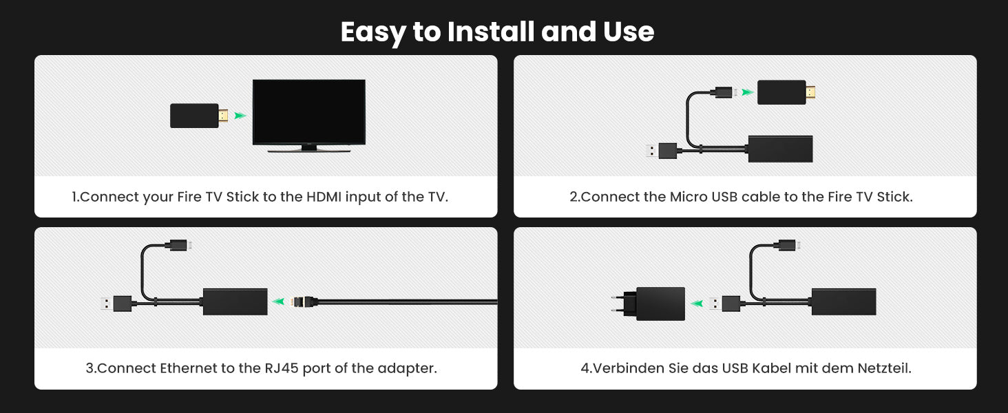 Naievear 2 en 1 Micro USB / USB a Rj45 Ethernet Cable adaptador para  Chromecast Fire Tv Stick