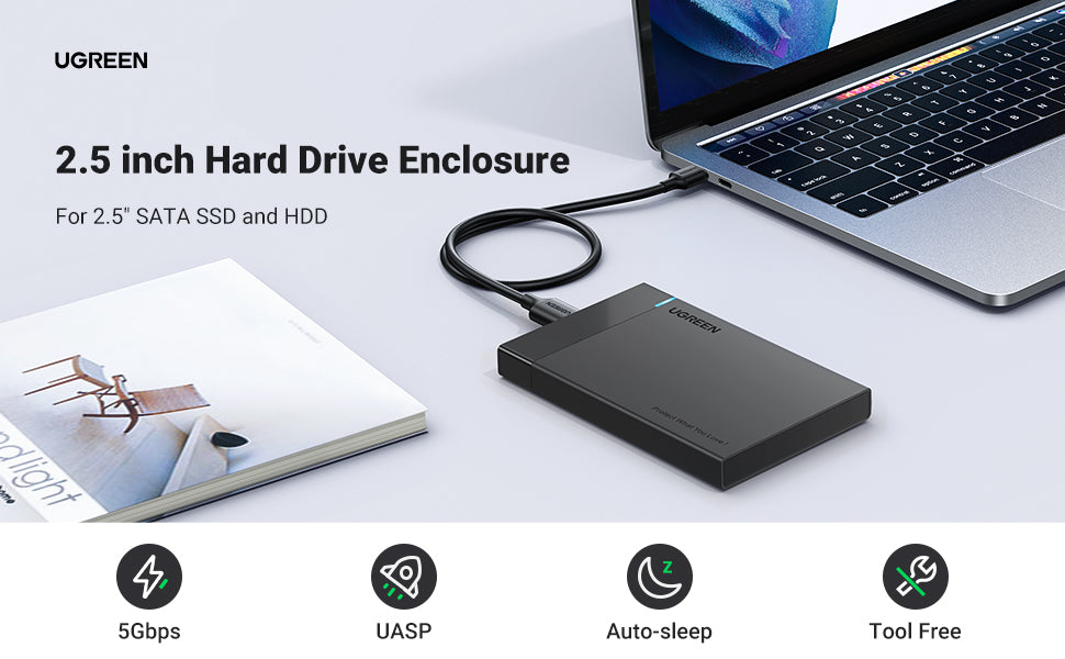 UGREEN 2.5 Inch Hard Drive Enclosure SATA HDD Caddy External USB 3.0 H