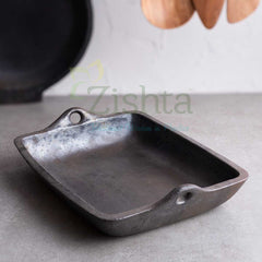 Manipuri Black Pottery Baking Tray-Zishta Traditional Cookware