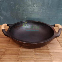 Manipuri Black Pottery Open Kadai-Zishta Traditional Cookware