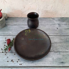 Manipuri Black Pottery-Serving Plate And Mug Set-Zishta Traditional Cookware