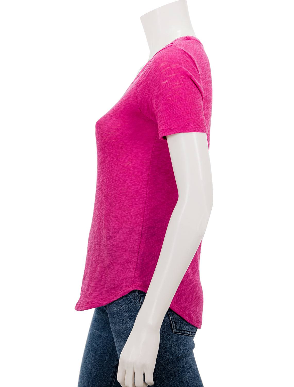 side view of slub classic v neck in orchid