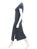 side view of v neck t shirt dress in night