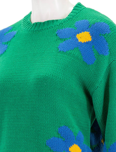 Close-up view of Rails' zoey sweater in kelly daisies.