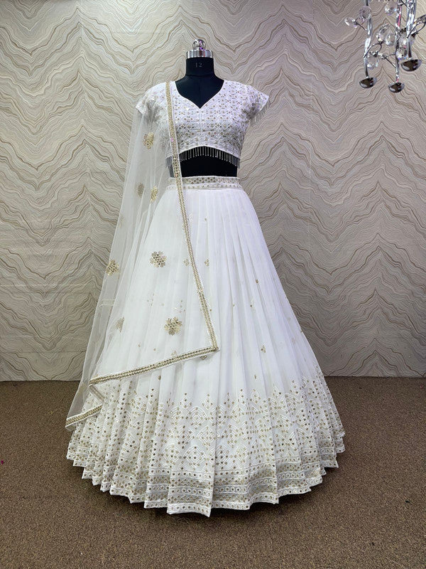 Shop Floral Embroidered Peplum White Lehenga Choli Online