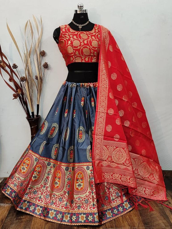 Shop Embroidered Banarasi Silk Trendy Lehenga Choli in Green Online :  161349 -
