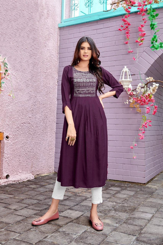Straight 3/4th Sleeve Rayon Kurti And Palazzo With Embroidery Work In Black  Colour at Rs 650/piece in Jaipur