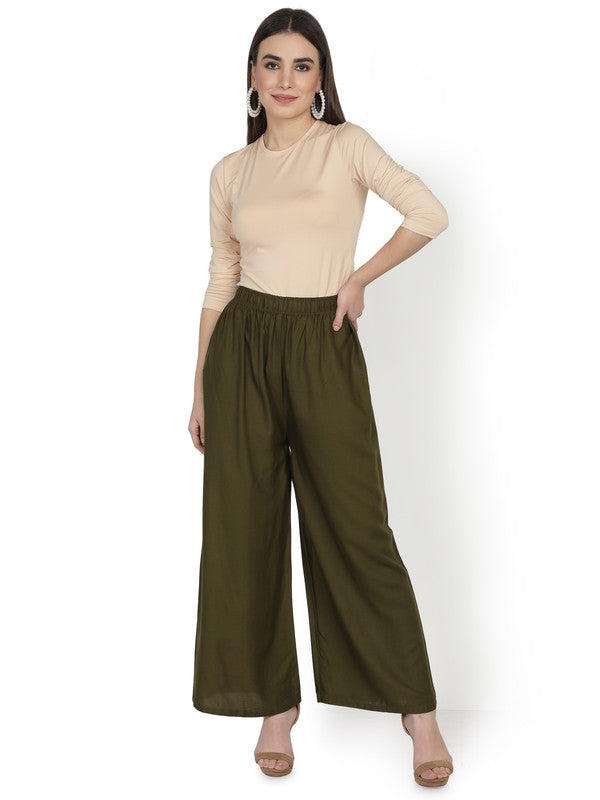 Rayon Olive Green Palazzo Pants, Style : Casual, Pattern : Plain at Rs 230  / Piece in Pune