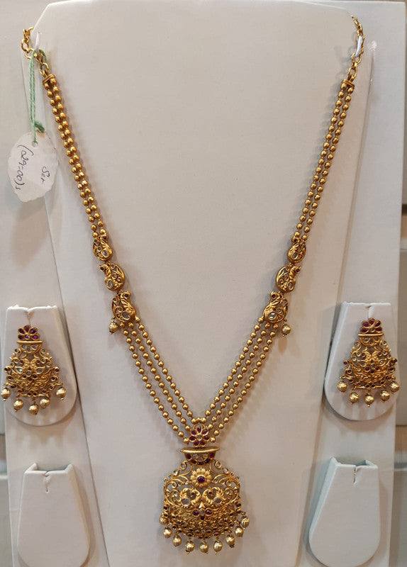 1 Gram Gold Flower Design With Red Beads Layers&Earrings With Pearl Necklace  Set By online