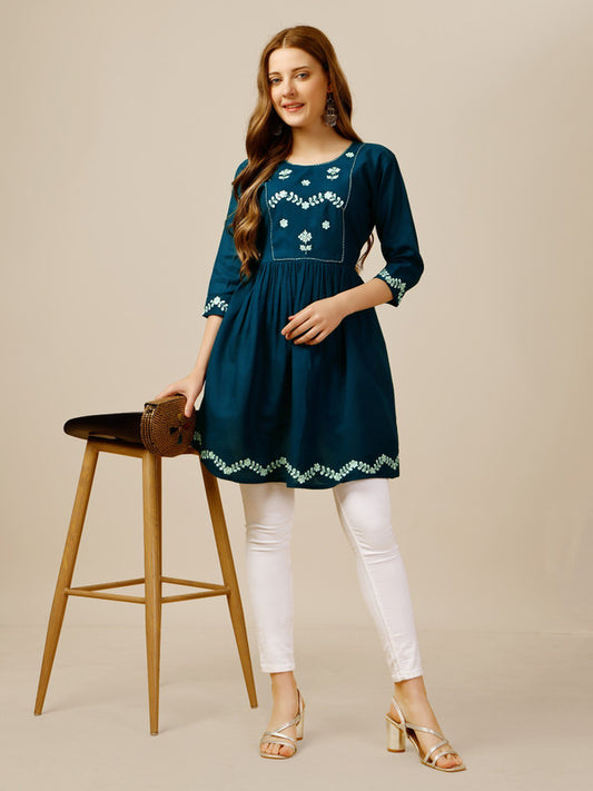 Multicolor Embroidered Pepe Tops Vol 04 - Rayon Wrinkle Western Patterns  Fancy Top, 3/4 Sleeve at Rs 480/piece in Surat