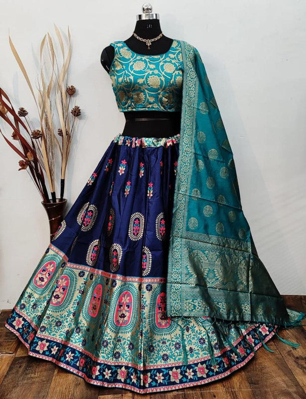 Buy Women's Blue Patola Banarasi Lehenga Set | Aditi Gupta