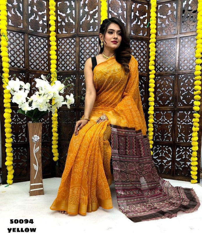 Orange color Linen Cotton saree - SR15308