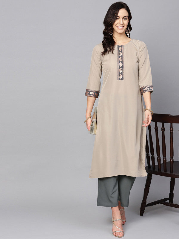 Red Cotton Round Neck Quarter Sleeve Floral Kurti With Grey Palazzo Set For  Women