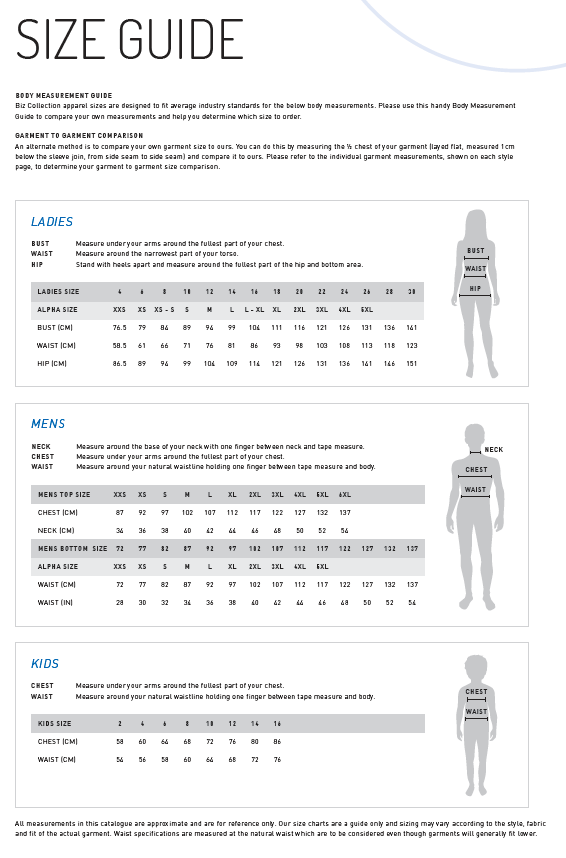 Biz Collection Size Chart – The Hockey Shop - Team & Corporate Sales