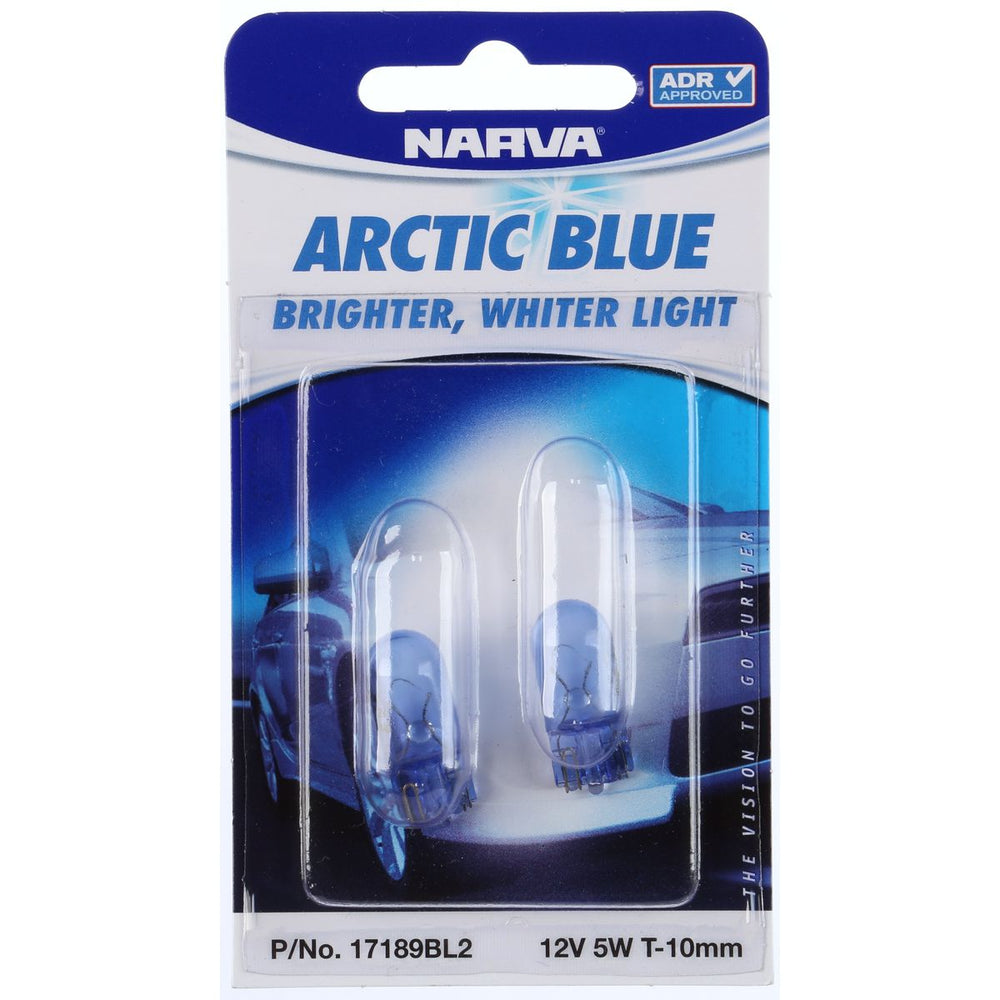 Narva W5W Wedge W2.1x9.5d Premium Artic Blue Globe 12V 5W - 2 Pce -  17189BL2 - Narva