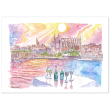 Load image into Gallery viewer, Dinner in Palma Majorca with Port, Wine and La Seu - Limited Edition Fine Art Print - Original Painting available
