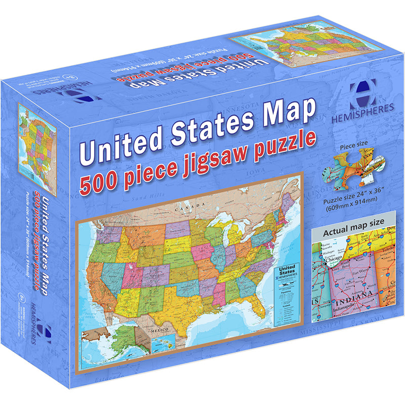 Hemispheres® USA Puzzle, 24" Height, 36" Width, 500 Pieces