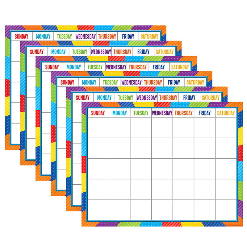 Teacher Created Resources® Playful Patterns Calendar Chart, 22" x 17", Pack of 6